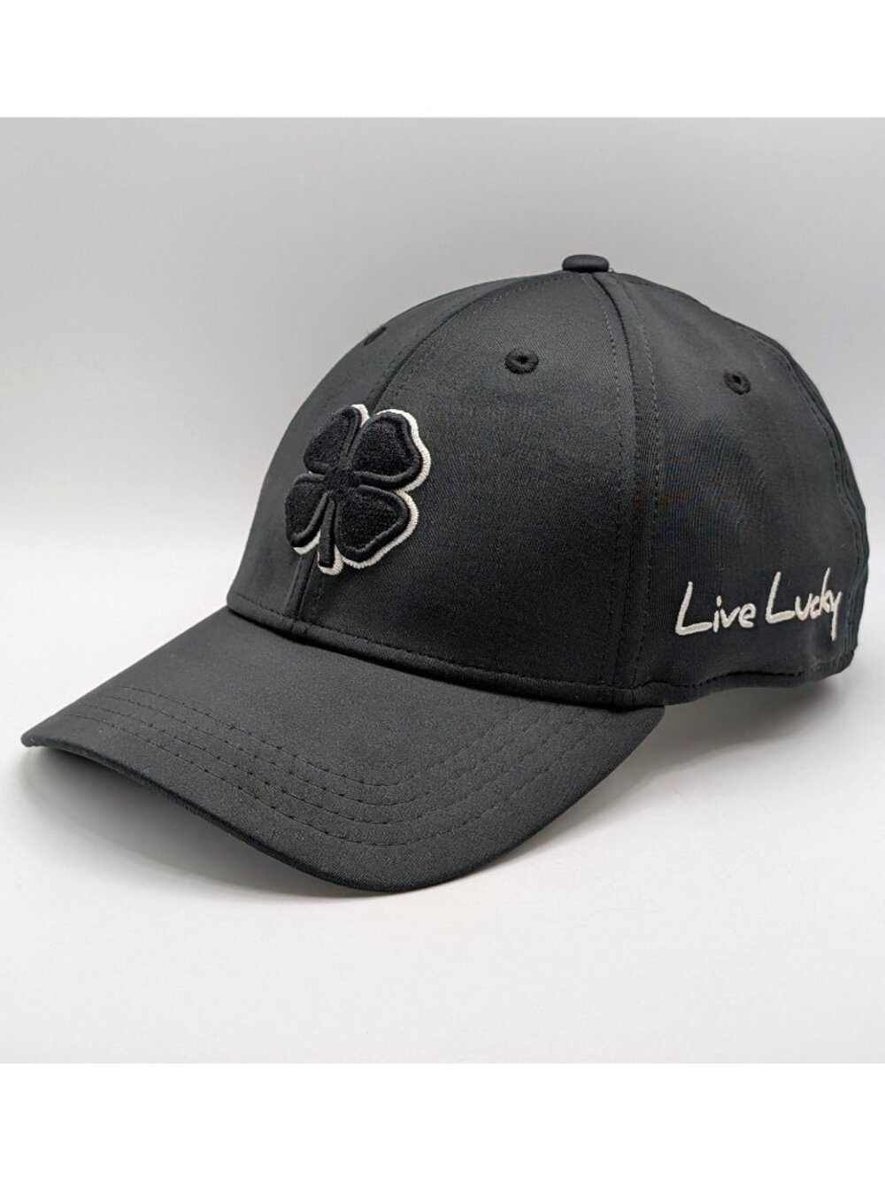Black Clover Hat Cap Fitted Size L/XL Black White Live Lucky Stretch Golf Unisex